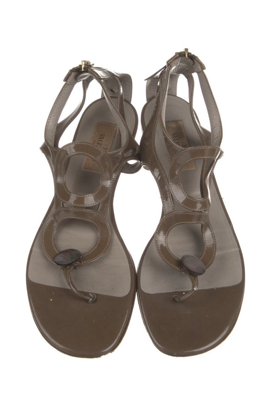VALENTINO Garavani Brown Patent Leather Thong Gladiator Flat Sandals IT 37 US 7